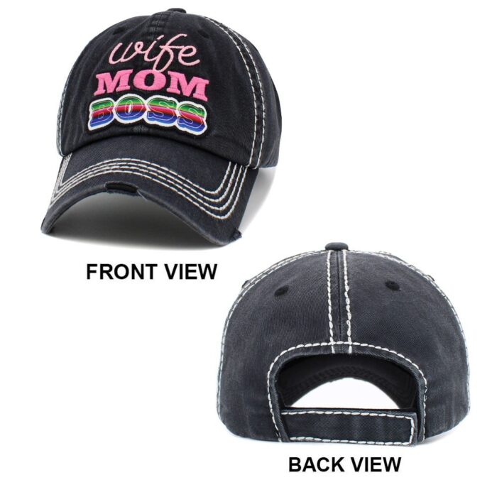 Wife Mom Boss Message Vintage Baseball Cap - Image 2