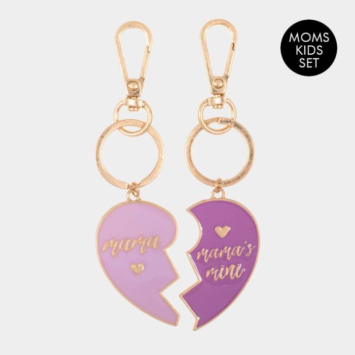 2Pcs - Mama Mini Enamel Heart Moms And Kids Set Keychains - Image 1