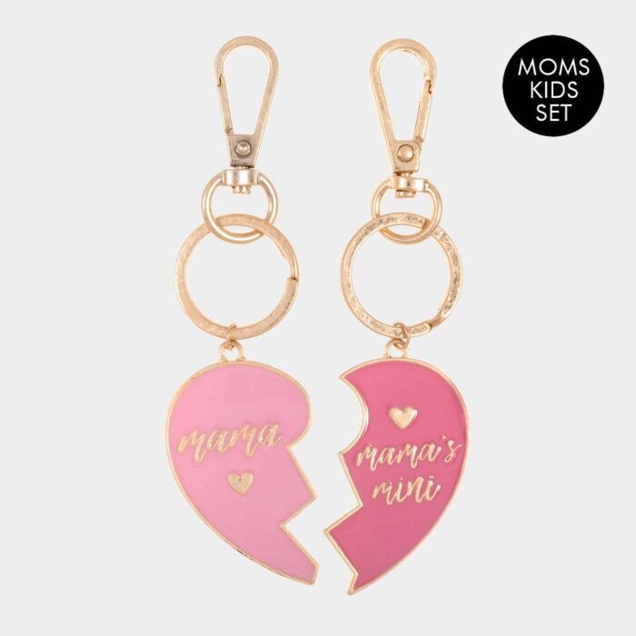 2Pcs - Mama Mini Enamel Heart Moms And Kids Set Keychains - Image 1