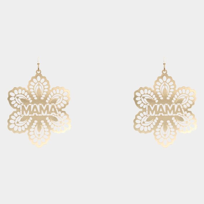 Mama Message Brass Metal Flower Dangle Earrings - Image 1