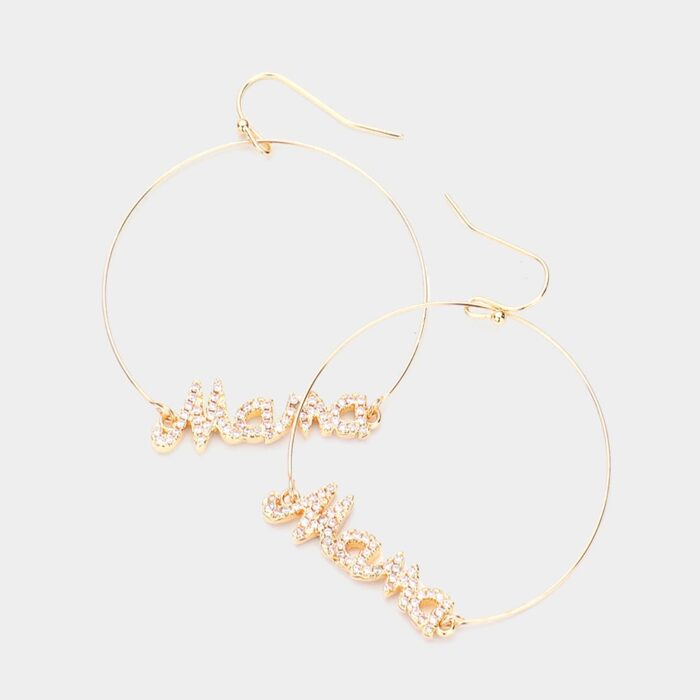 Rhinestone Mama Accented Open Metal Circle Dangle Earrings - Image 1
