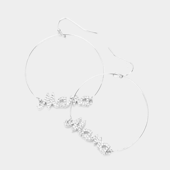 Rhinestone Mama Accented Open Metal Circle Dangle Earrings - Image 1