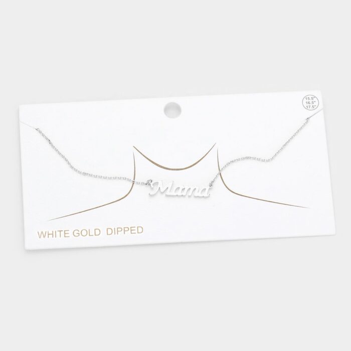 White Gold Dipped Mama Metal Message Pendant Necklace - Image 1