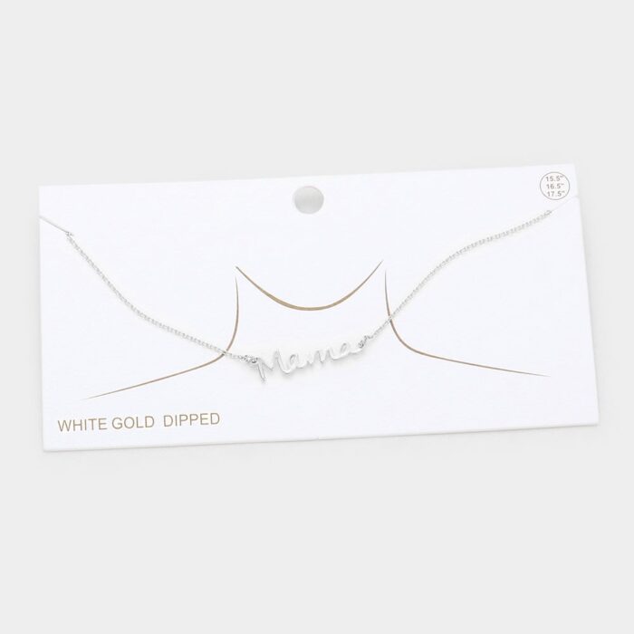 Mama White Gold Dipped Metal Message Pendant Necklace - Image 1