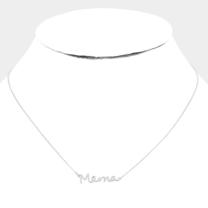 Mama White Gold Dipped Metal Message Pendant Necklace - Image 2