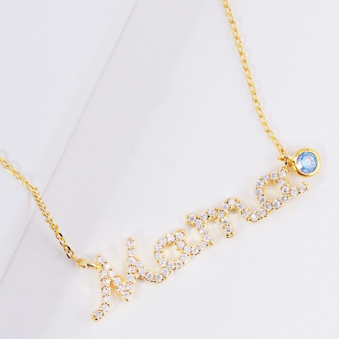 March Birthstone Mama Message Pendant Necklace - Image 2