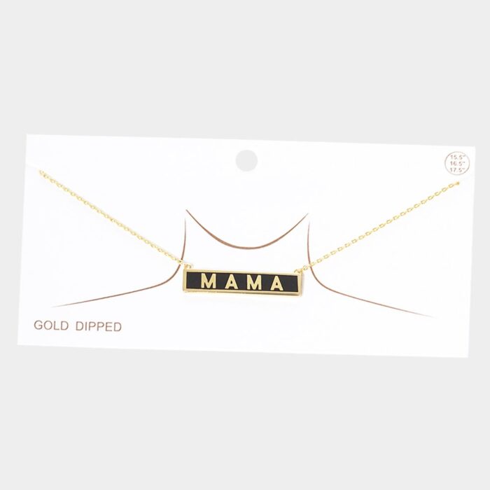 Mama Gold Dipped Enamel Rectangle Message Pendant Necklace - Image 1