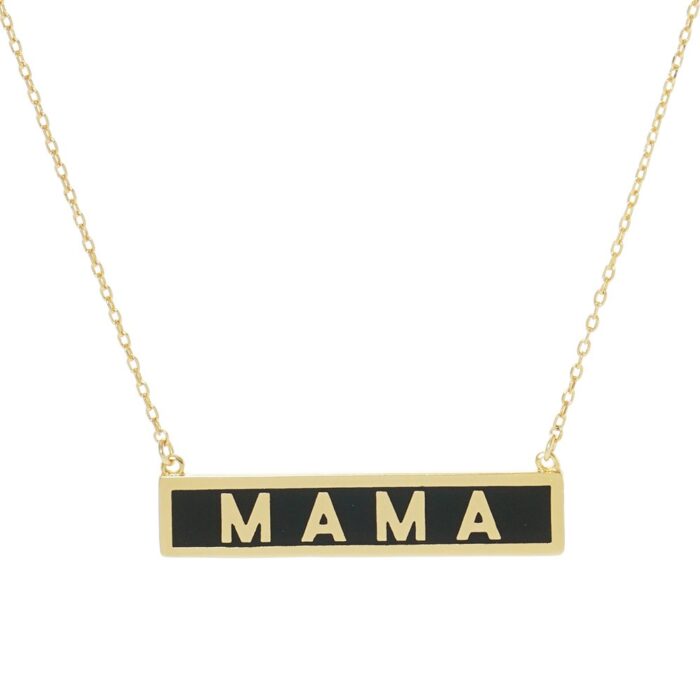 Mama Gold Dipped Enamel Rectangle Message Pendant Necklace - Image 2