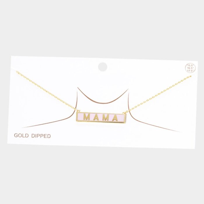 Mama Gold Dipped Enamel Rectangle Message Pendant Necklace - Image 1