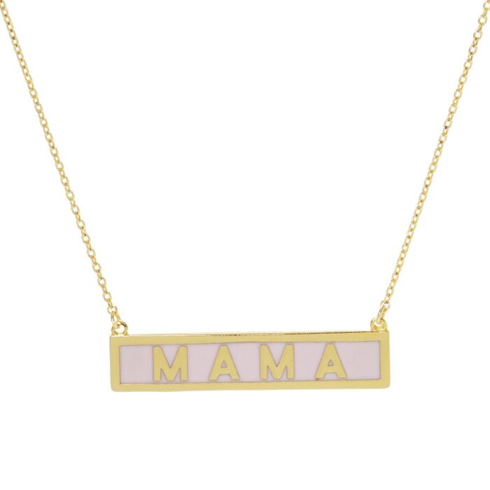 Mama Gold Dipped Enamel Rectangle Message Pendant Necklace - Image 2