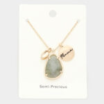 Mama Metal Disc Irregular Teardrop Semi Precious Pendant Necklace