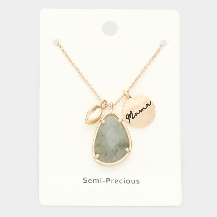 Mama Metal Disc Irregular Teardrop Semi Precious Pendant Necklace - Image 1