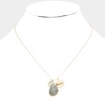 Mama Metal Disc Irregular Teardrop Semi Precious Pendant Necklace - Image 2