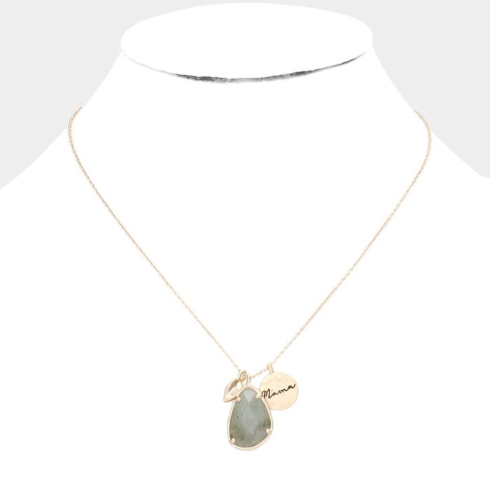 Mama Metal Disc Irregular Teardrop Semi Precious Pendant Necklace - Image 2