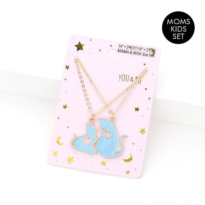 2Pcs - Enamel Cats Pendant Moms And Kids Set Necklaces - Image 1