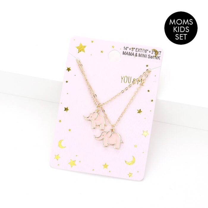 2Pcs - Enamel Elephant Pendant Moms And Kids Set Necklaces - Image 1