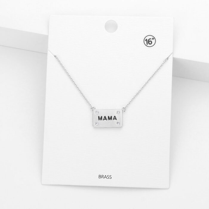 Mama Brass Metal Stone Embellished Rectangle Message Pendant Necklace - Image 1