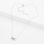 MAMA Brass Metal Stone Embellished Rectangle Message Pendant Necklace - Image 2