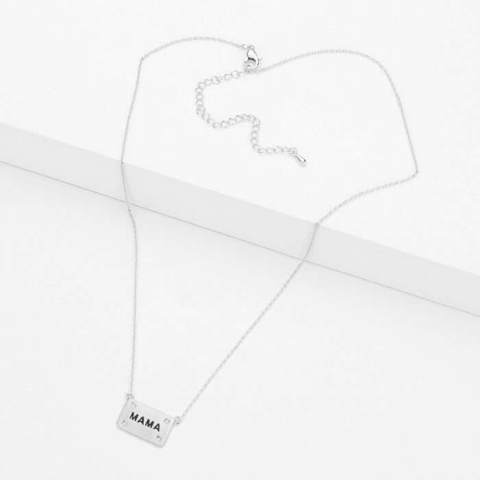 Mama Brass Metal Stone Embellished Rectangle Message Pendant Necklace - Image 2