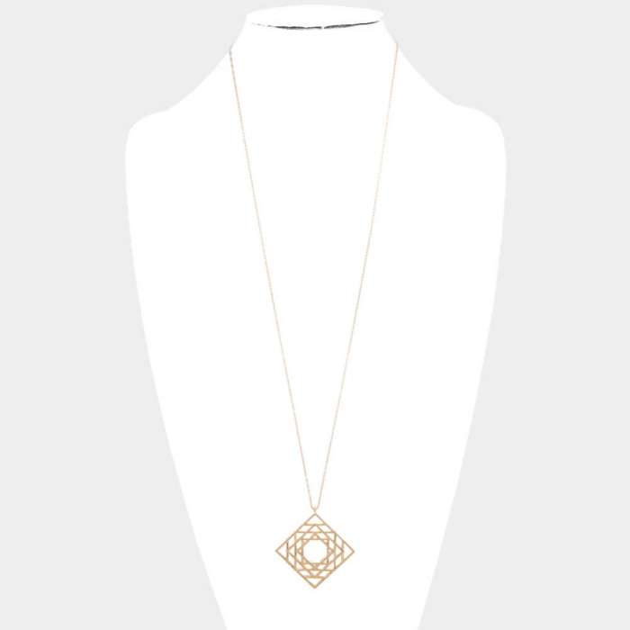 Cut Out Geometric Square Pendant Necklace - Image 2