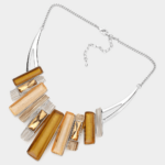Rectangle Stone Pointed Colored Metal Necklace Set - Image 2