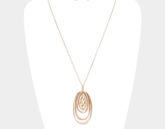 Hammered Metal Multi Open Circle Pendant Long Necklace - Image 1