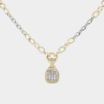 14K Gold Plated Two Tone CZ Stone Paved Square Pendant Necklace - Image 2