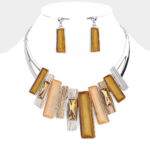 Rectangle Stone Pointed Colored Metal Necklace Set