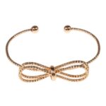 Textured Brass Metal Bow Accented Cuff Bracelet - Image 2