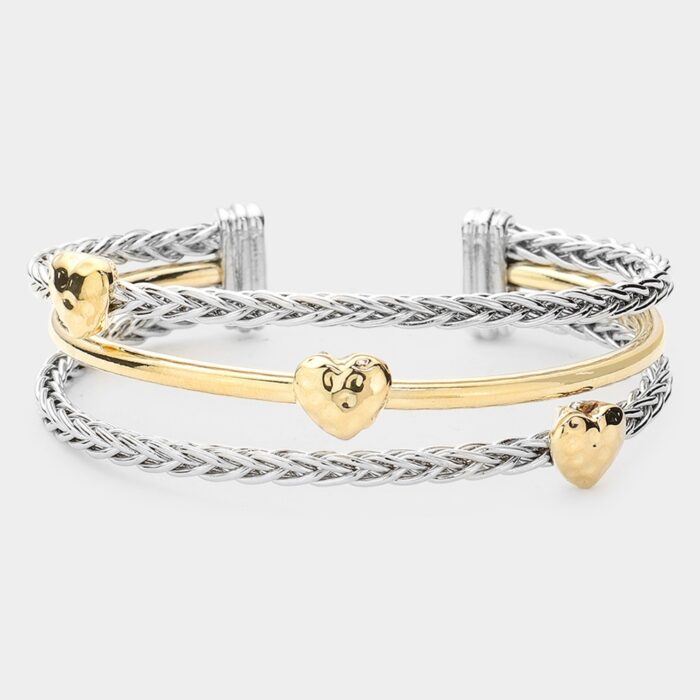 Hammered Metal Heart Split Cuff Bracelet - Image 1