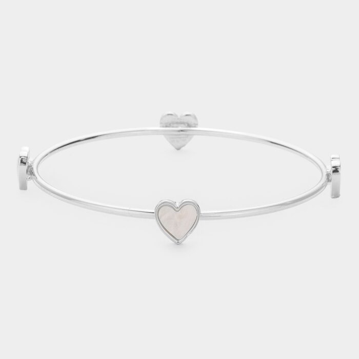 Pearl Heart Station Bangle Bracelet - Image 1