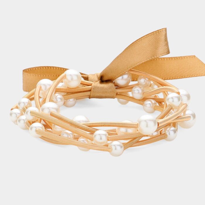 Pearl Station Guitar String Stackable Stretch Bracelets - Image 1