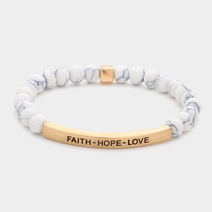 Faith - Hope - Love Message Natural Stone Stretch Bracelet - Image 1