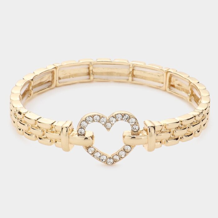 Stone Paved Open Heart Stretch Bracelet - Image 1