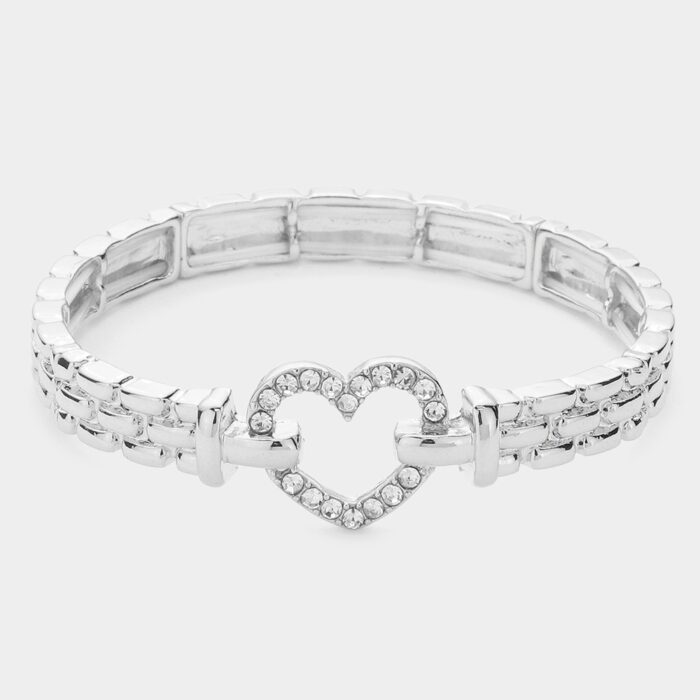 Stone Paved Open Heart Stretch Bracelet - Image 1
