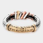 Friendship Message Heart Pendant Charm Metal Stretch Bracelet - Image 2