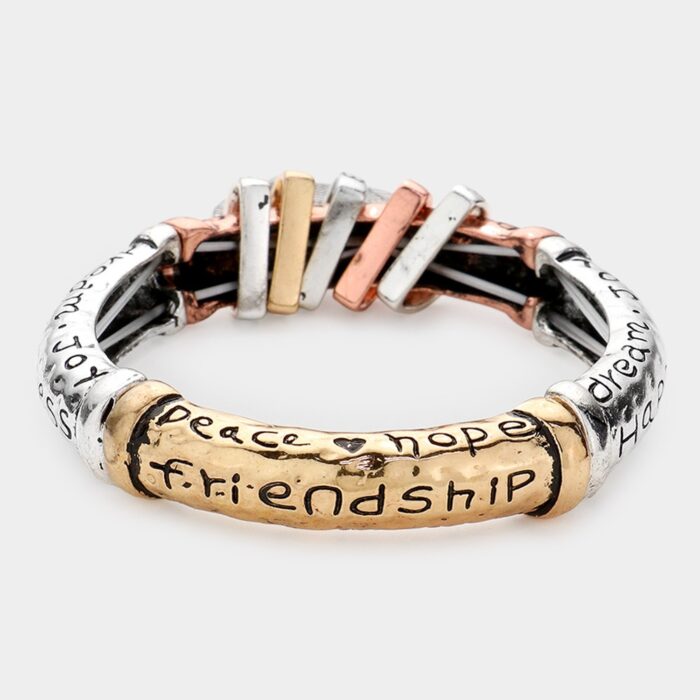 Friendship Message Heart Pendant Charm Metal Stretch Bracelet - Image 2