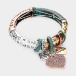 Friendship Message Heart Pendant Charm Metal Stretch Bracelet