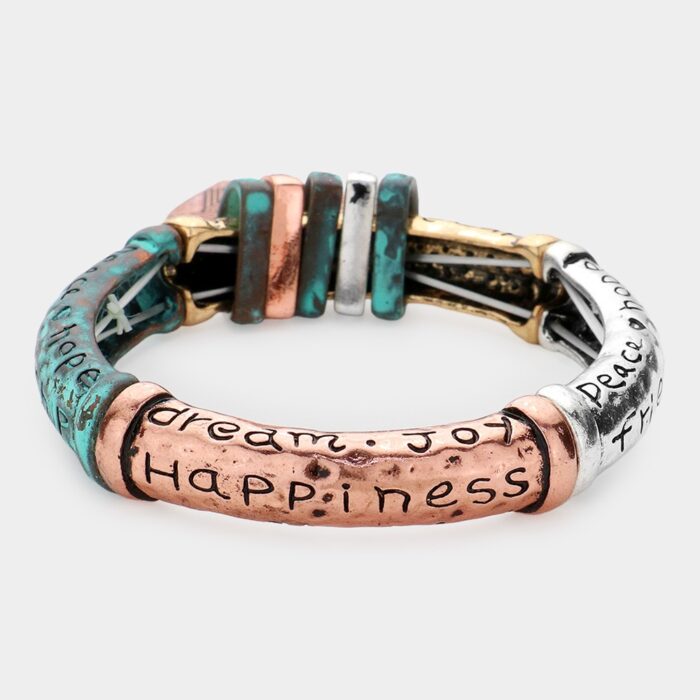 Friendship Message Heart Pendant Charm Metal Stretch Bracelet - Image 2