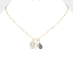 Rhinestone Embellished Hamsa Hand Freshwater Pearl Natural Stone Pendant Necklace - Image 2