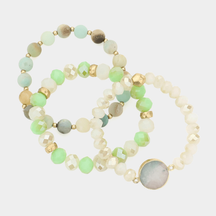 Natural Stone Accented Faceted Beads Multi Layered  Stretch Bracelets - Image 2