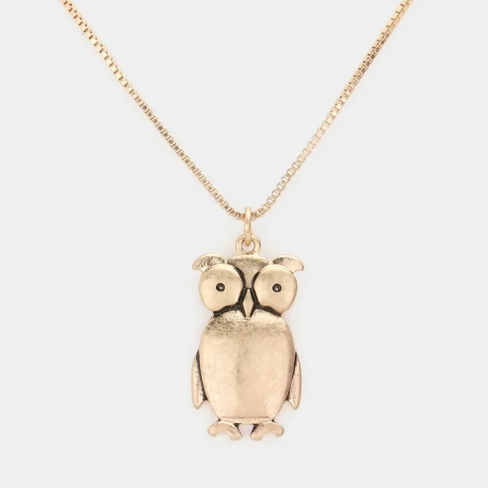 Owl Metal Pendant Necklace - Image 2