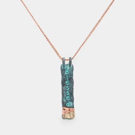 "Blessed" Hammered Metal Bar Pendant Necklace