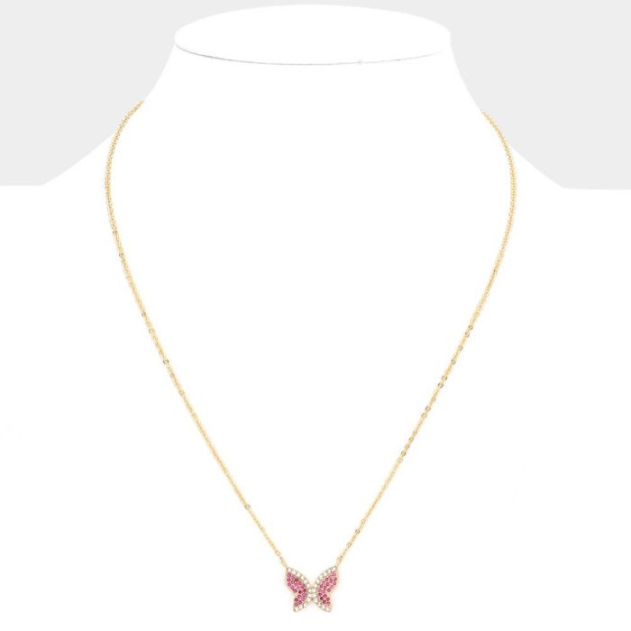 Cz Stone Embellished Butterfly Pendant Necklace - Image 1