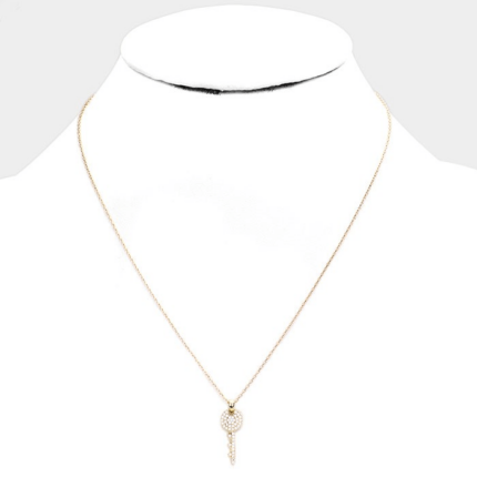 Gold Dipped CZ Key Pendant Necklace