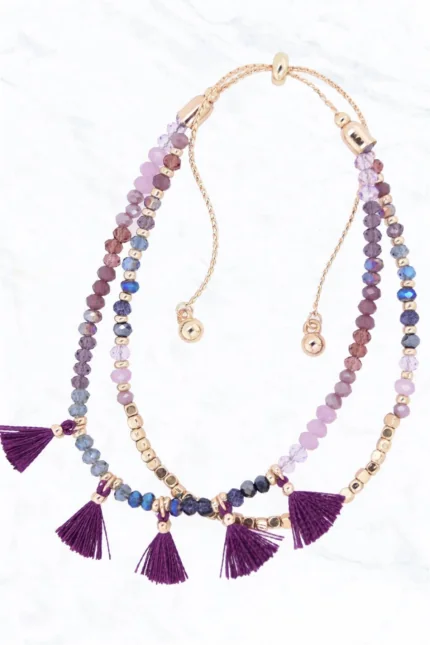 2 Row Bead Thread Tassel Chain Pull Tie Bracelet