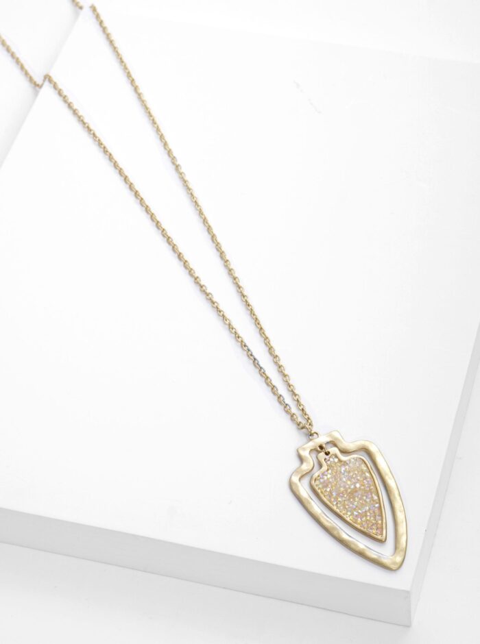 Crystal Pave Double Arrowhead Necklace - Image 1