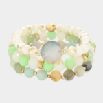 Natural Stone Accented Faceted Beads Multi Layered  Stretch Bracelets