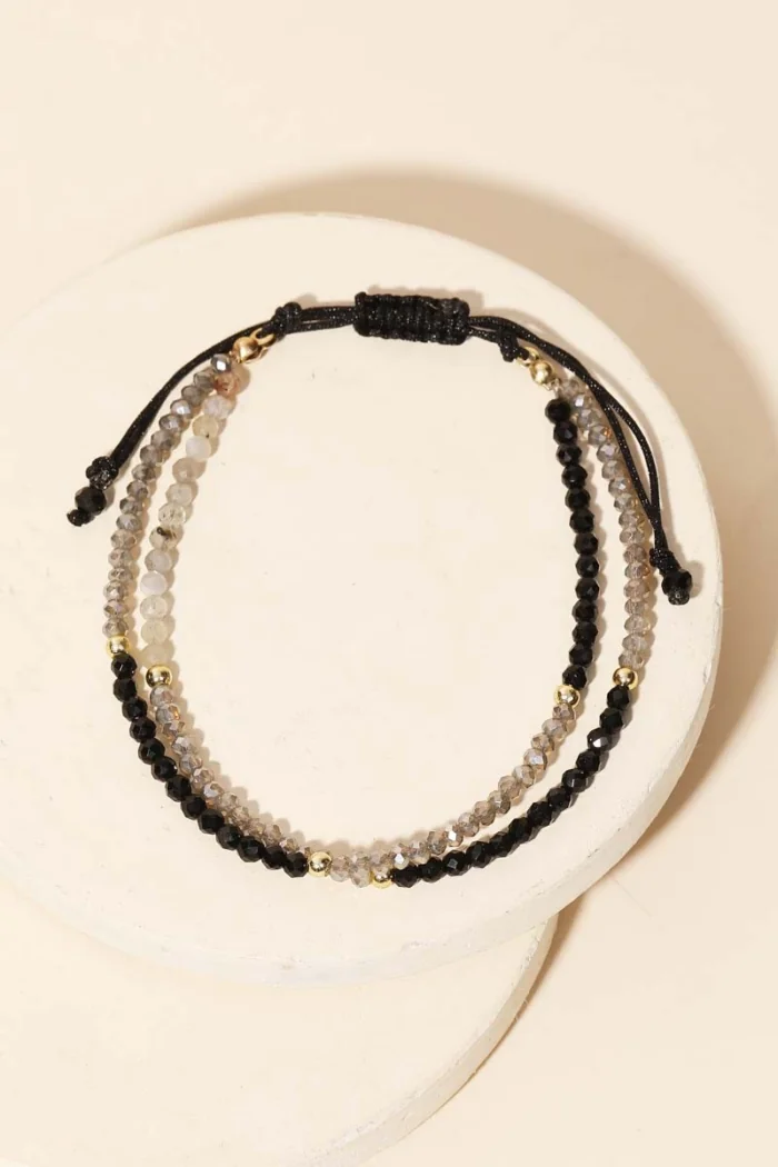 Double Beaded Semi Precious Stone Adjustable Cinch Bracelet - Image 1