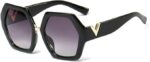 Hexagonal Oversized V Logo Sunglasses - Image 2